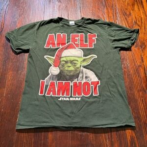 Vintage Star Wars Shirt Mens M Green Master Yoda Elf Christmas‎ Holidays